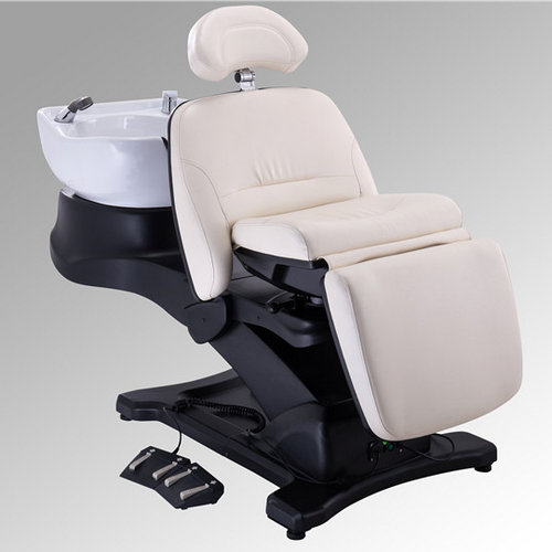 Electric hair salon folding adjustable shampoo chair massage backwash bed with bowls