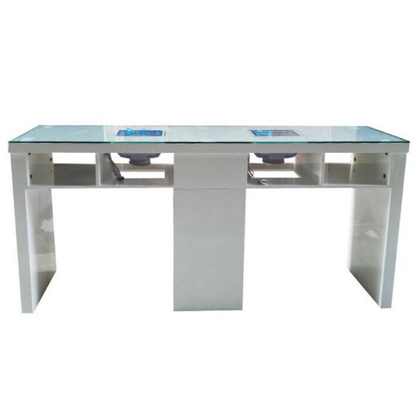 Double white spa nail desk manicure salon tables station with dust collector
