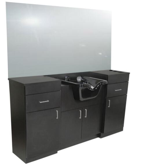 Barber wet counter styling washing unit mirror station with shampoo basin