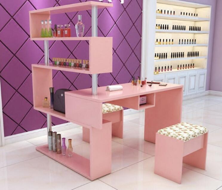 Custom Colors Nail Bar Station Beauty Cosmetic Workstation Salon Manicure Table Polish Display Rack Showcase