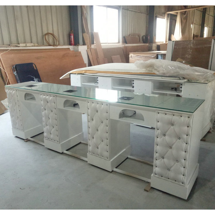 Art studio glass top nail salon workstation furniture reception desk manicure bar tables chairs