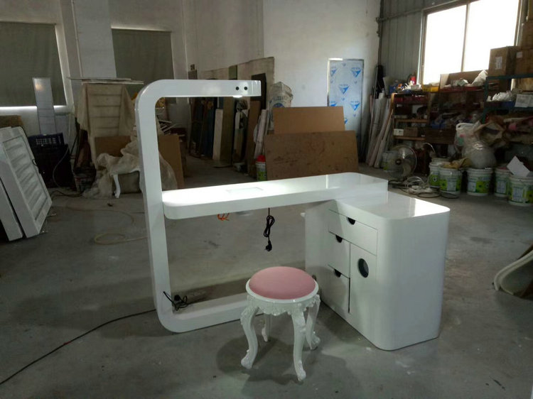 Modern white nail bar station UV lamp manicure salon makeup reception tables with storage drawers